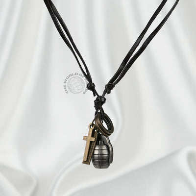 Antique Silver Grenade Leather Chain Stylish Fashion Accessory