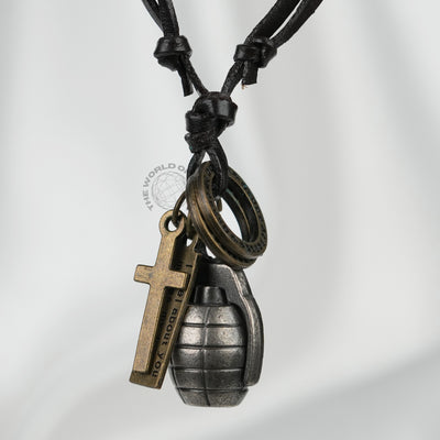 Antique Silver Grenade Leather Chain Stylish Fashion Accessory - 2