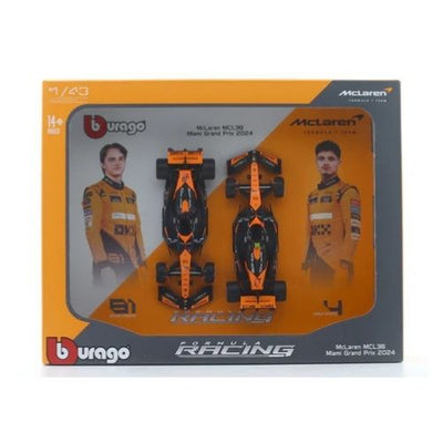 BBURAGO FORMULA RACING MCLAREN MCL 38 MIAMI GRAND PRIX 2024 OSCAR PIASTRI AND LANDO NORRIS SCALE - 1:43