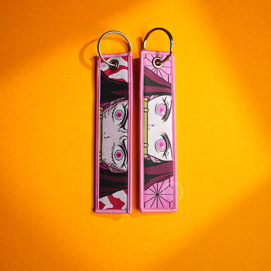 Demon Slayer Keychain | Double-Sided Fabric Key Ring with Nezuko Kamado