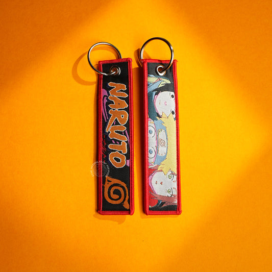 Naruto Anime Keychain | Double-Sided Fabric Key Ring with Naruto, Sakura & Sasuke