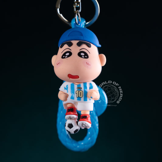 SHIN CHAN IN WHITE JERSEY WITH FOOTBALL KEYCHAIN