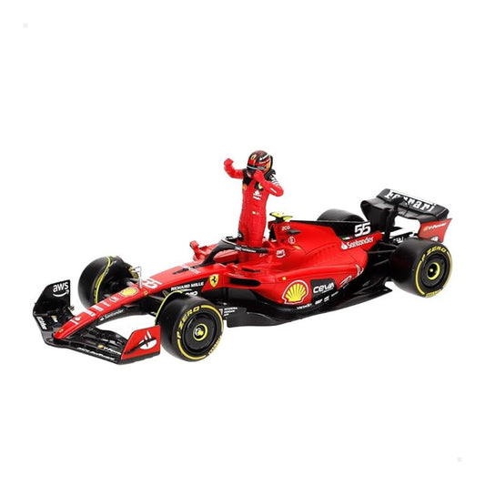 BBURAGO SF 23 RED FERRARI FORMULA RACING WITH DRIVER FIGURE CHARLES LECLERC SCALE - 1:24