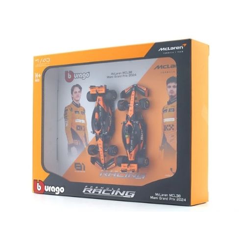 BBURAGO FORMULA RACING MCLAREN MCL 38 MIAMI GRAND PRIX 2024 OSCAR PIASTRI AND LANDO NORRIS SCALE - 1:43