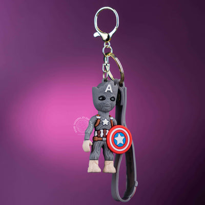 Groot Captain America Keychain - Heroic Charm for Marvel Fans