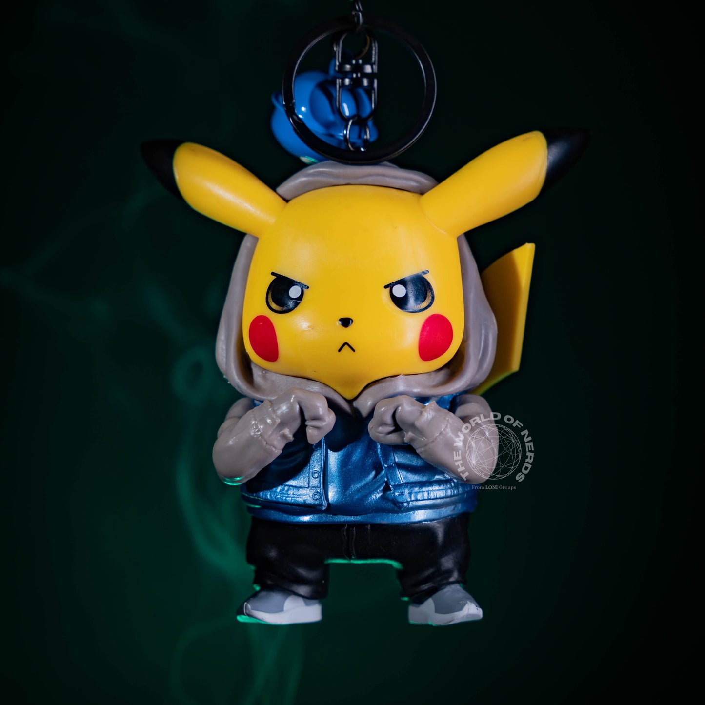 PIKACHU IN BLUE AND GREY HOODY KEYCHAIN