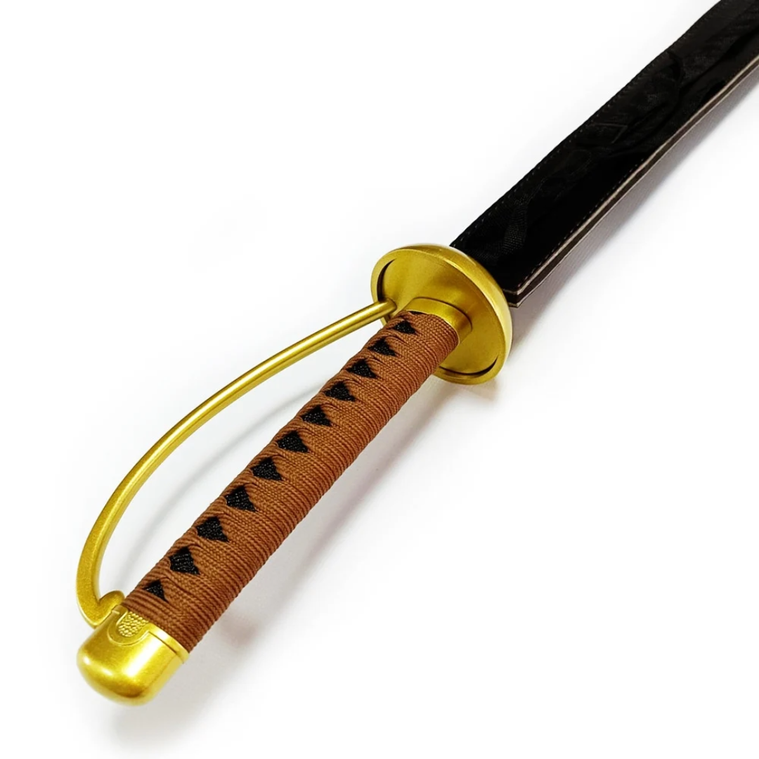 Gold Roger's Ace Katana - Premium Wooden Collectible with Leather Pouch for Avid Fans