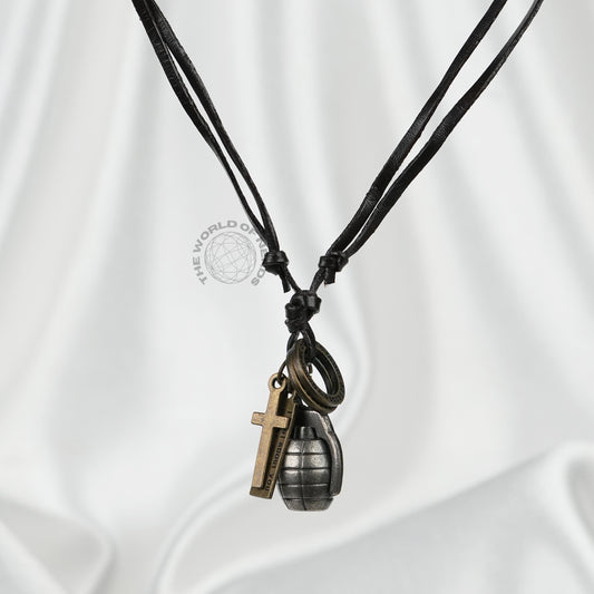 Antique Silver Grenade Leather Chain Stylish Fashion Accessory - The World Of Nerds
