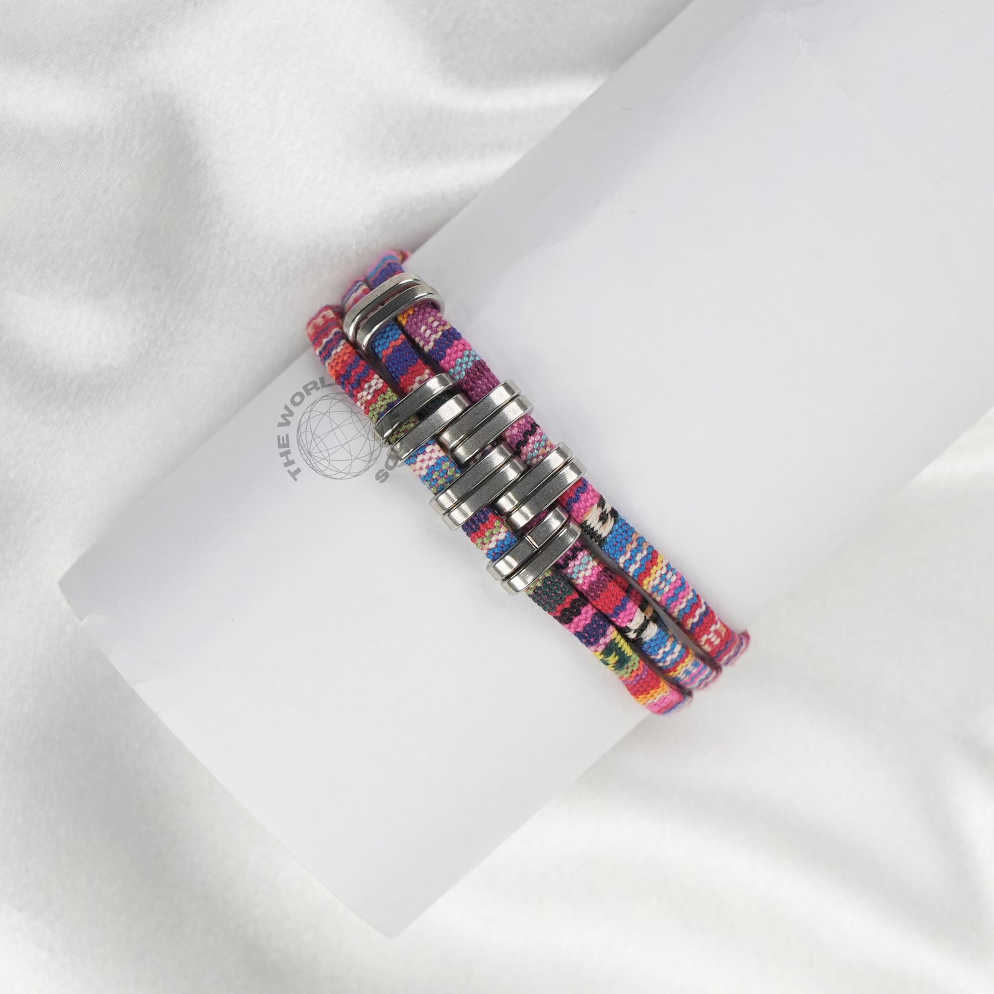 Multicolor Fabric Bracelet with Metal Rings Imported Fashion Accessory - The World Of Nerds