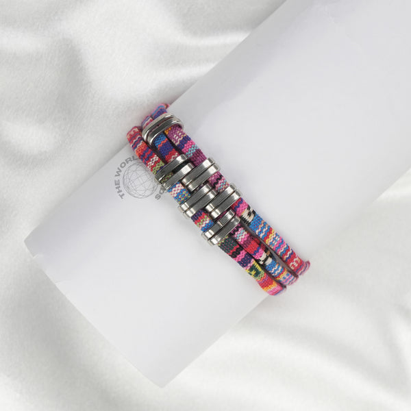 Multicolor Fabric Bracelet with Metal Rings Imported Fashion Accessory