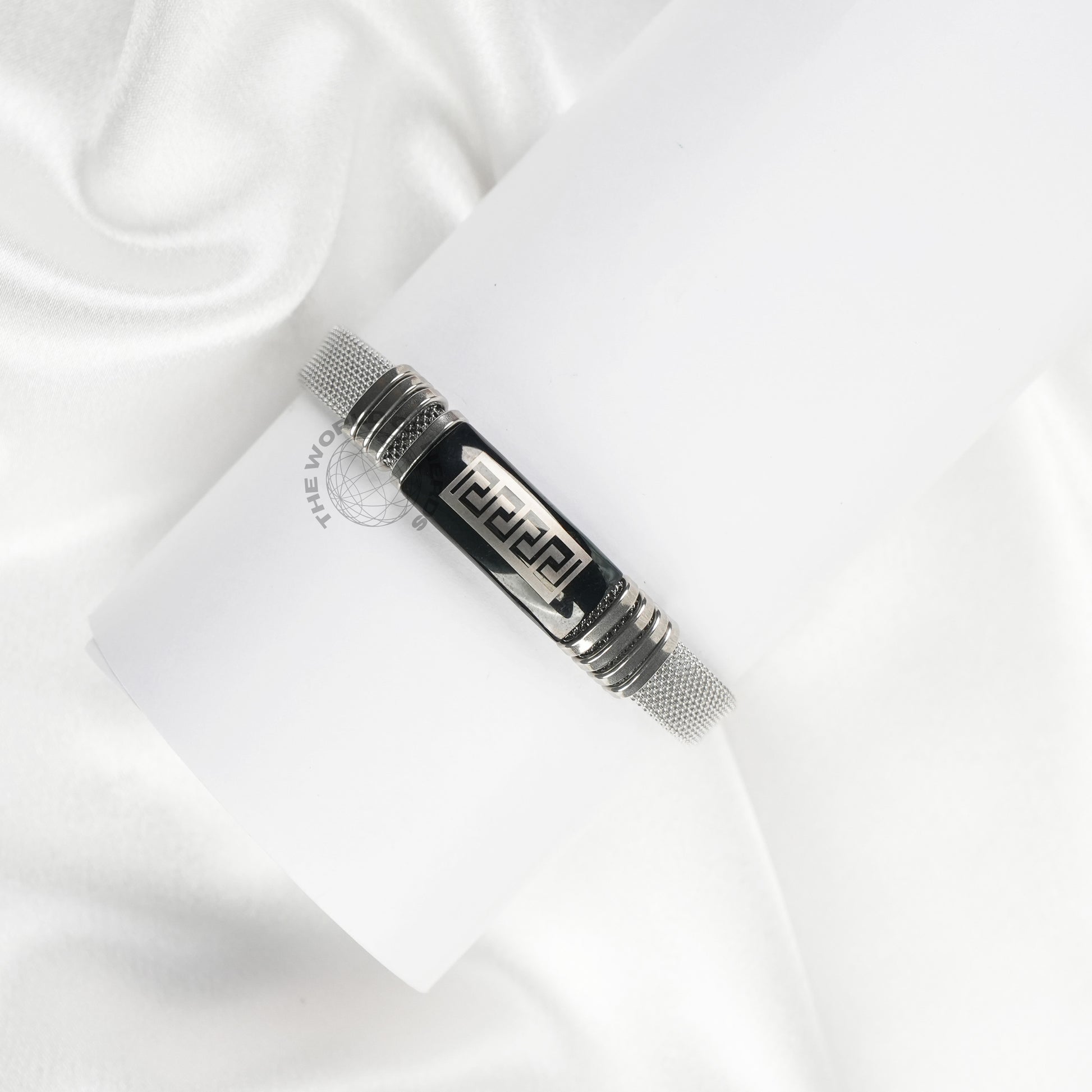 Black Stainless Steel Bracelet with Geometric Design Imported Fashion Accessory - The World Of Nerds