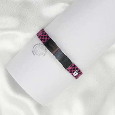 Purple & Black Fabric Bracelet with Metal Plate Imported Fashion Accessory