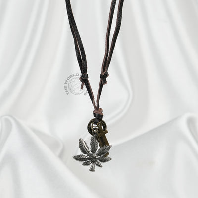 Metal Weed Leaf Leather Chain Stylish Fashion Accessory