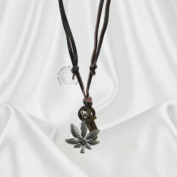 Metal Weed Leaf Leather Chain Stylish Fashion Accessory