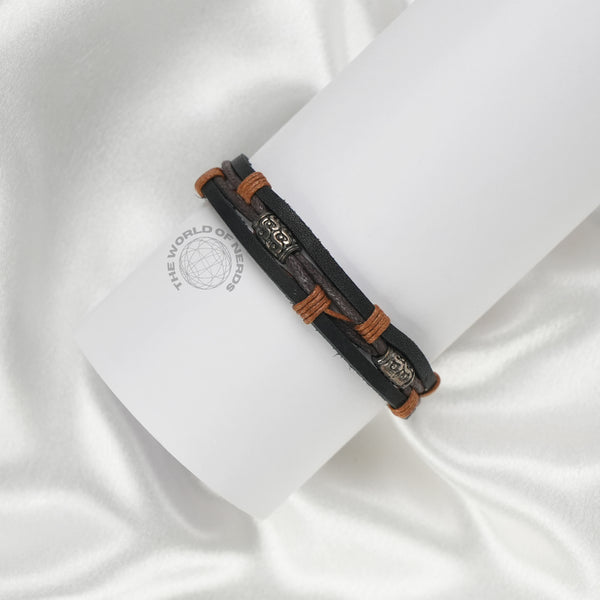 Layered Black & Brown Leather Bracelet Imported Fashion Accessory