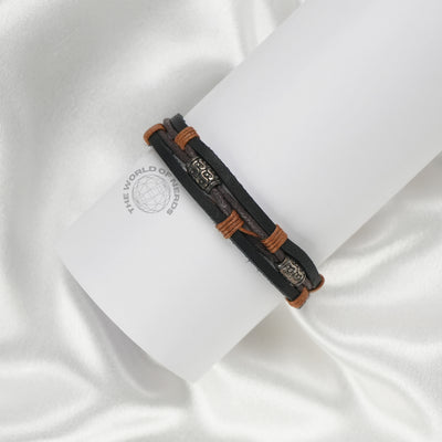 Layered Black & Brown Leather Bracelet Imported Fashion Accessory