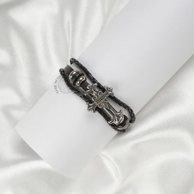 Cross Sign Beaded Leather Bracelet Imported Fashion Accessory