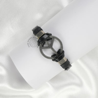 Black Leather Bracelet with Metal Lock Imported Fashion Accessory - 2