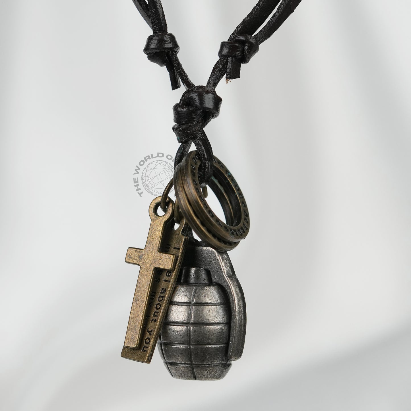 Antique Silver Grenade Leather Chain Stylish Fashion Accessory - The World Of Nerds