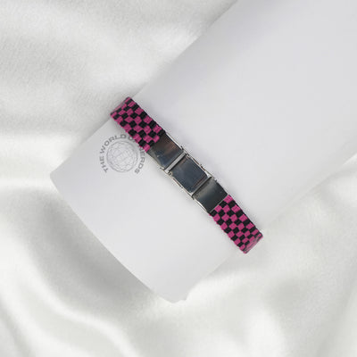 Purple & Black Fabric Bracelet with Metal Plate Imported Fashion Accessory - 2
