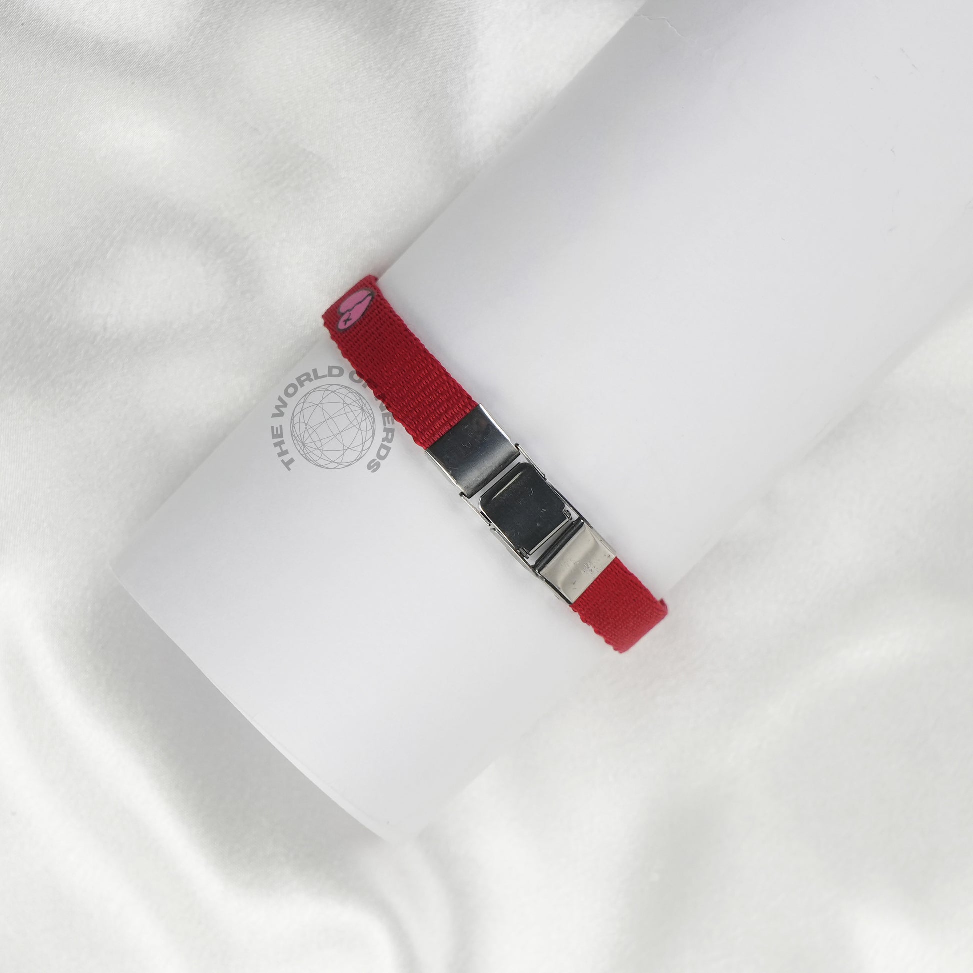 Red Fabric Bracelet with Metal Plate Imported Fashion Accessory - The World Of Nerds