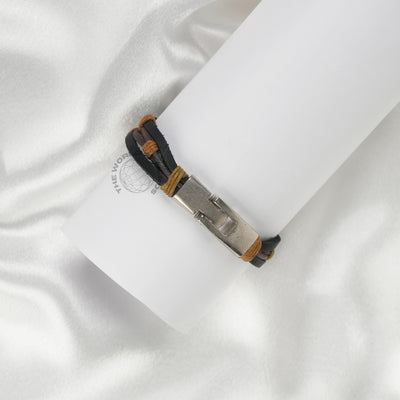 Layered Black & Brown Leather Bracelet Imported Fashion Accessory - 2