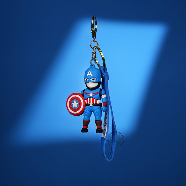 Captain America Chibi 3D Rubber Keychain with “Hero” Strap