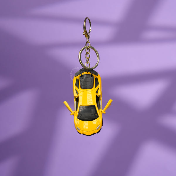 Yellow Lamborghini Sports Car Keychain