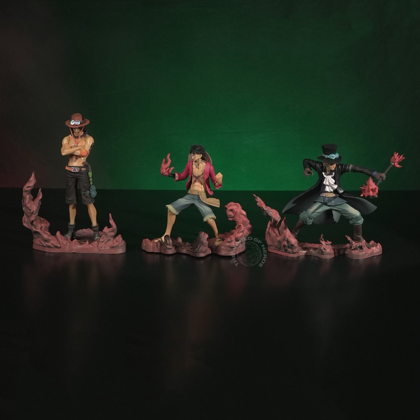 One Piece 3-Piece Action Figure Set – Luffy, Ace & Sabo Anime Collectibles with Effect Bases - The World Of Nerds