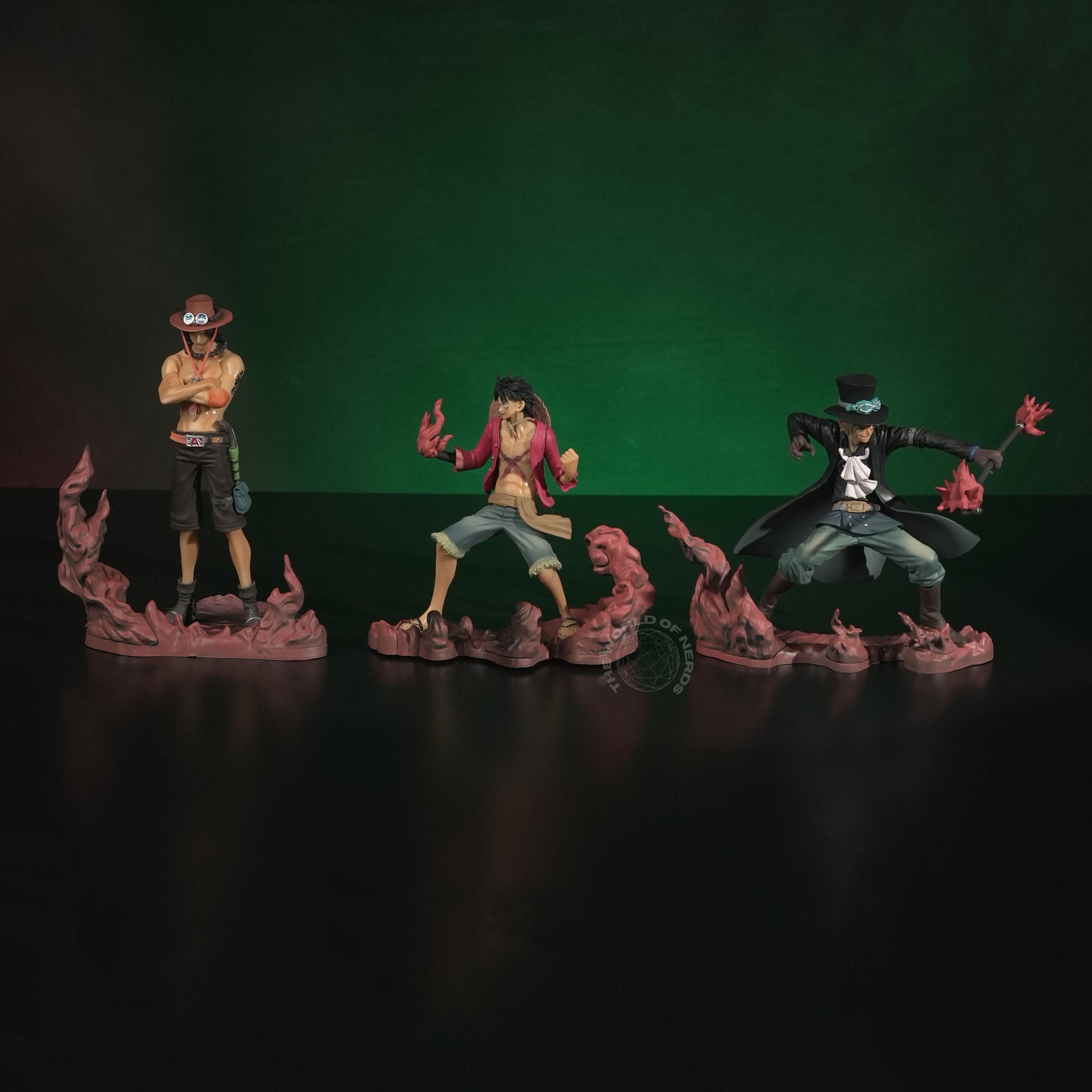 One Piece 3-Piece Action Figure Set – Luffy, Ace & Sabo Anime Collectibles with Effect Bases - The World Of Nerds
