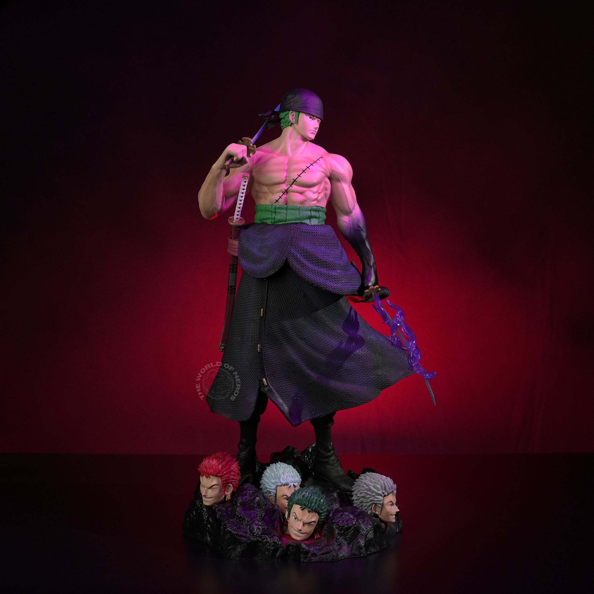 Roronoa Zoro Multi-Head Action Figure 50cm – One Piece Premium Anime Collectible with Diorama Base - The World Of Nerds