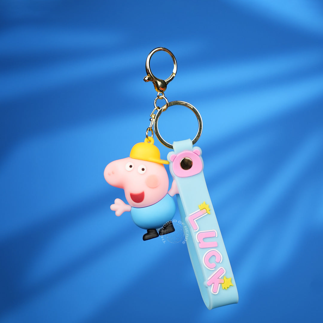 Blue Peppa Pig Character Strap Keychain