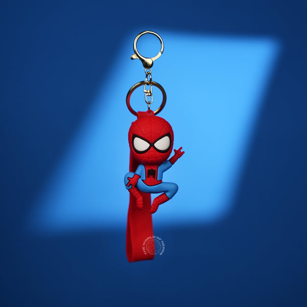 Spider-Man Chibi 3D Rubber Keychain with “Hero” Strap