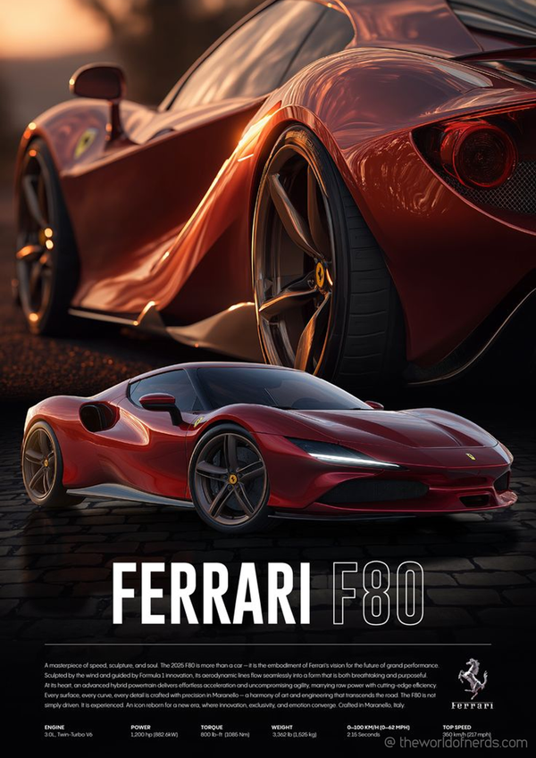 Ferrari F80 Hypercar A3+ HD Performance Car Wall Poster