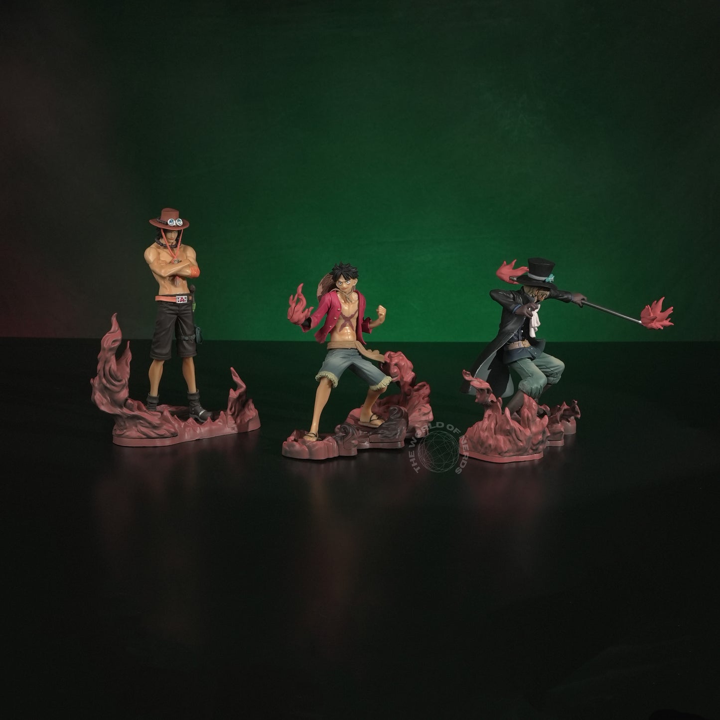 One Piece 3-Piece Action Figure Set – Luffy, Ace & Sabo Anime Collectibles with Effect Bases - The World Of Nerds