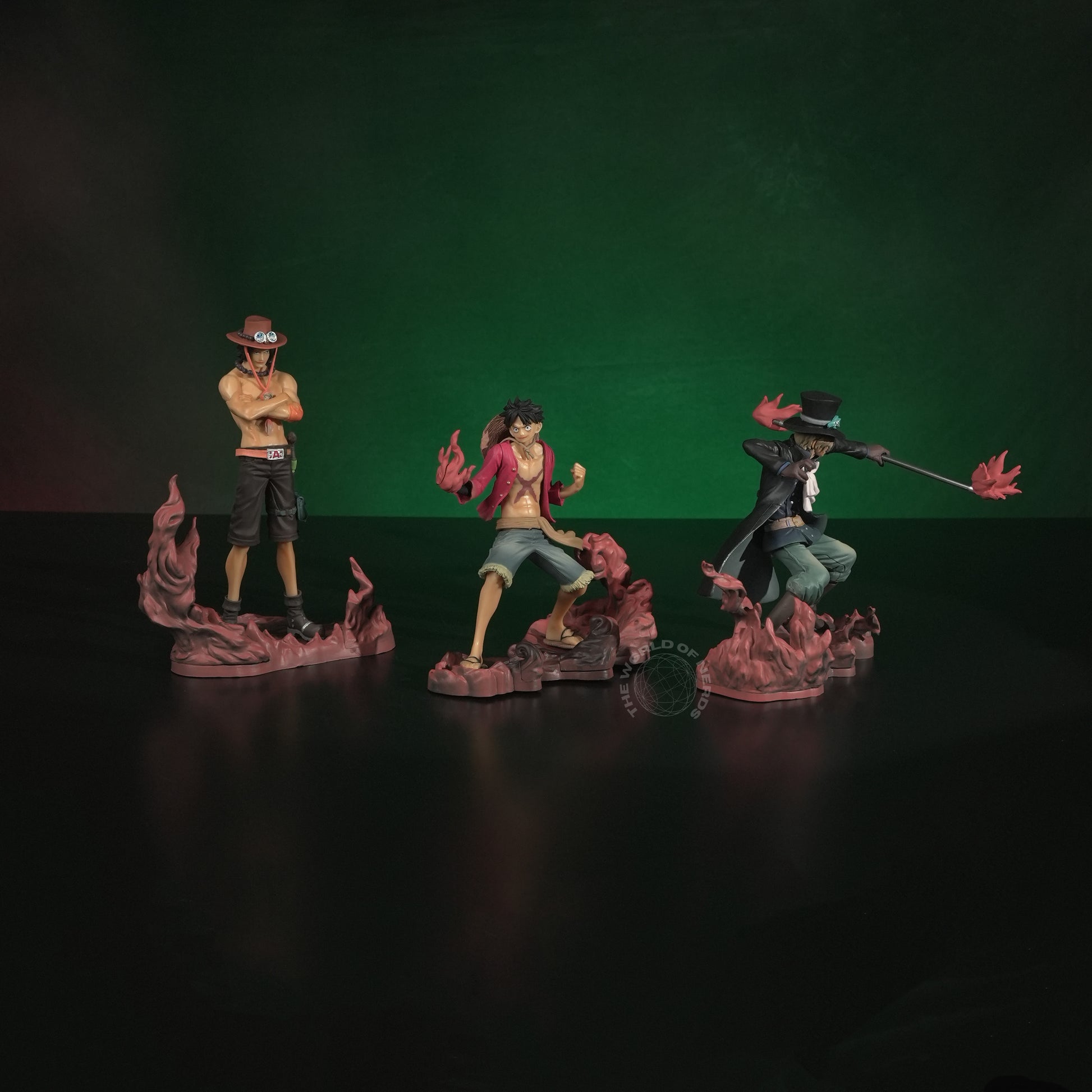 One Piece 3-Piece Action Figure Set – Luffy, Ace & Sabo Anime Collectibles with Effect Bases - The World Of Nerds