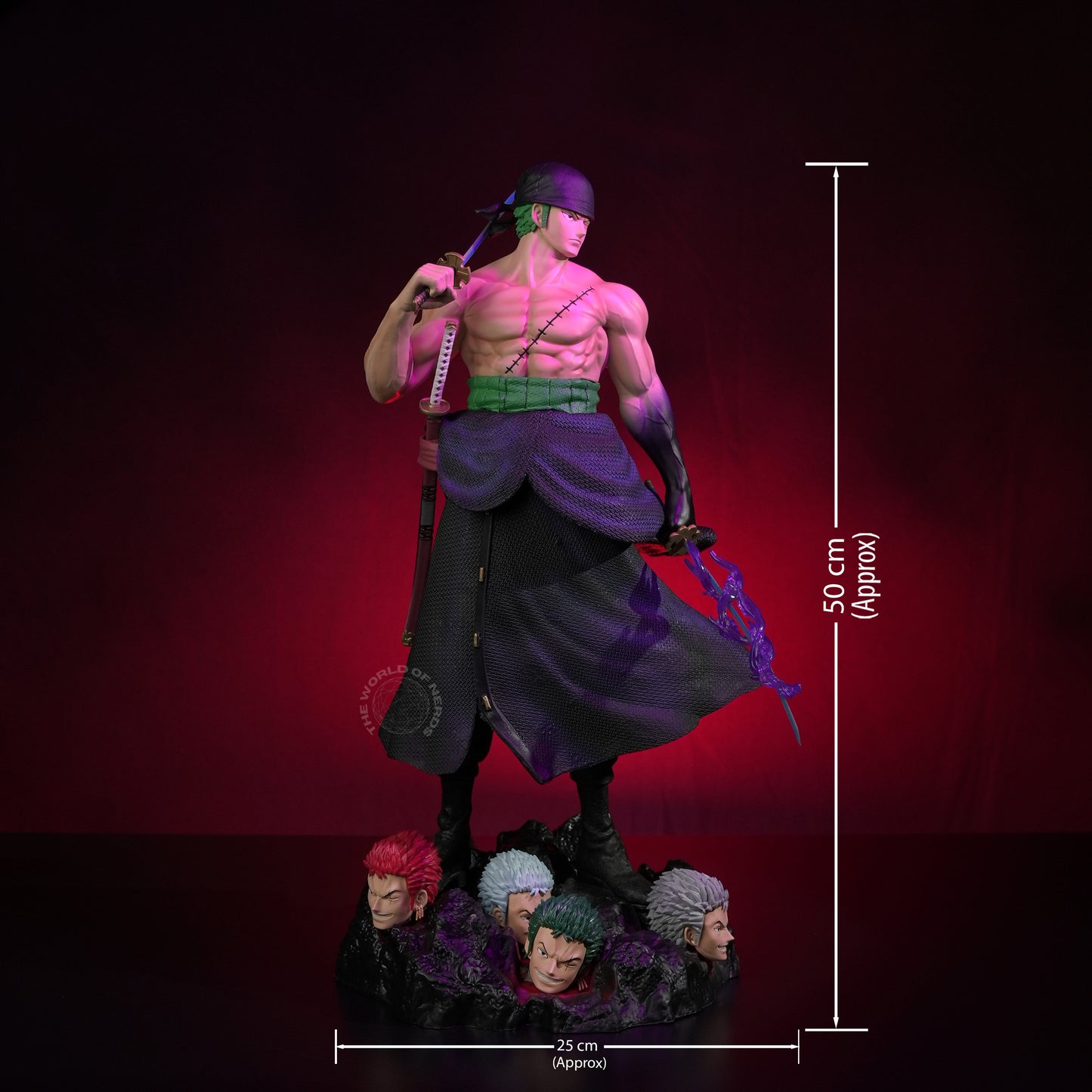 Roronoa Zoro Multi-Head Action Figure 50cm – One Piece Premium Anime Collectible with Diorama Base - The World Of Nerds