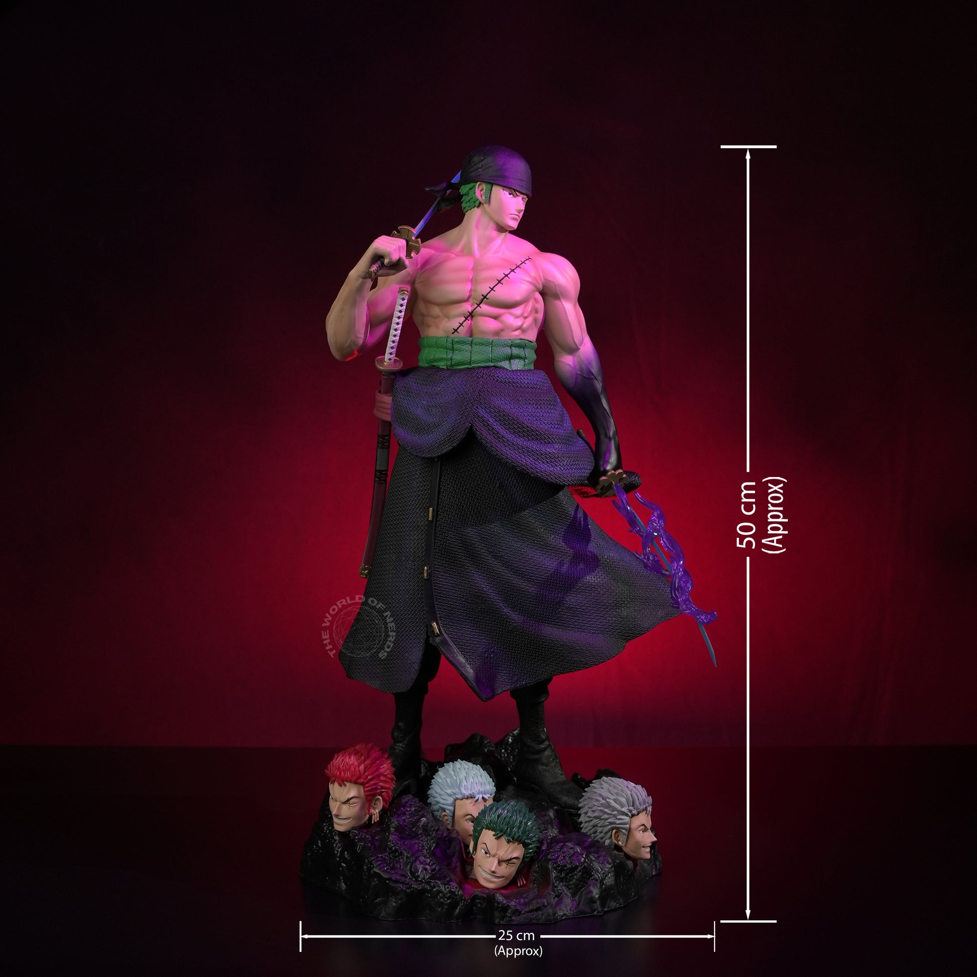 Roronoa Zoro Multi-Head Action Figure 50cm – One Piece Premium Anime Collectible with Diorama Base - The World Of Nerds