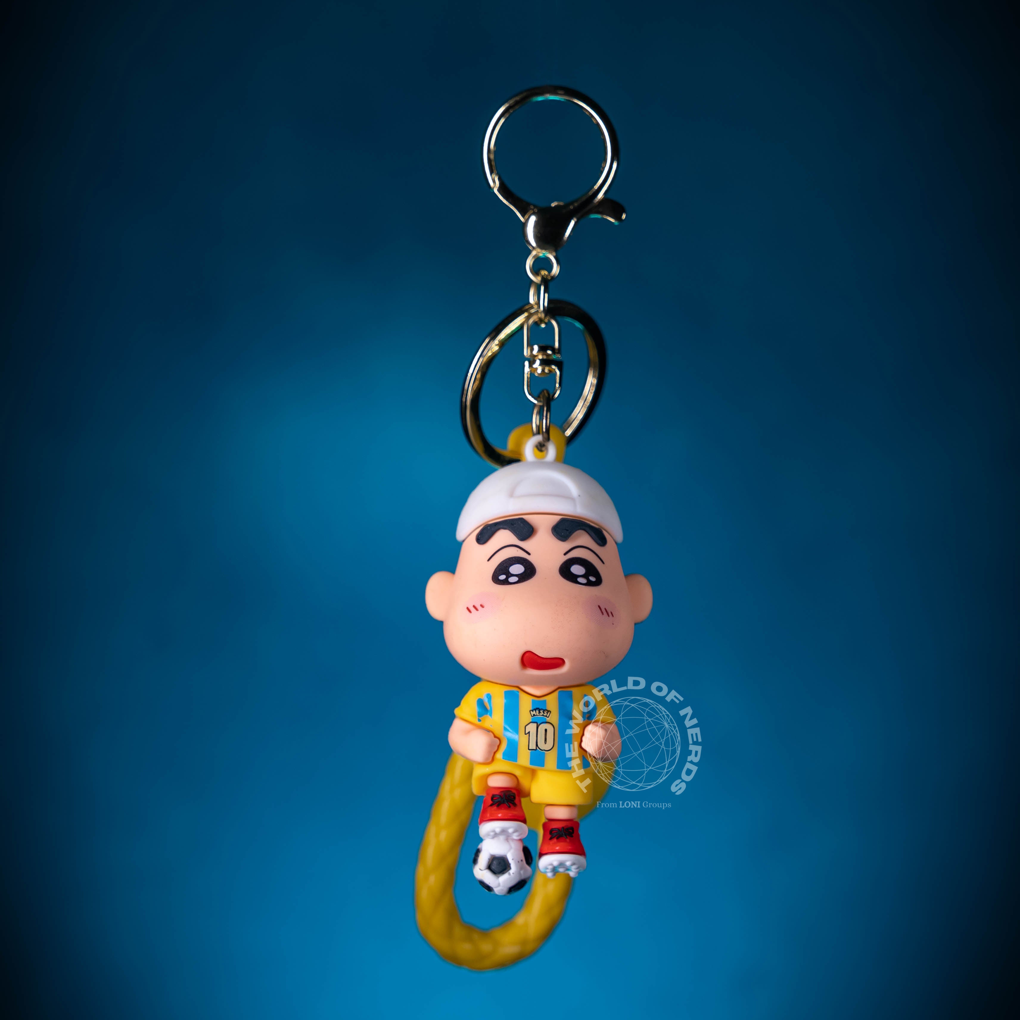 SHIN CHAN IN YELLOW JERSEY WITH FOOTBALL KEYCHAIN