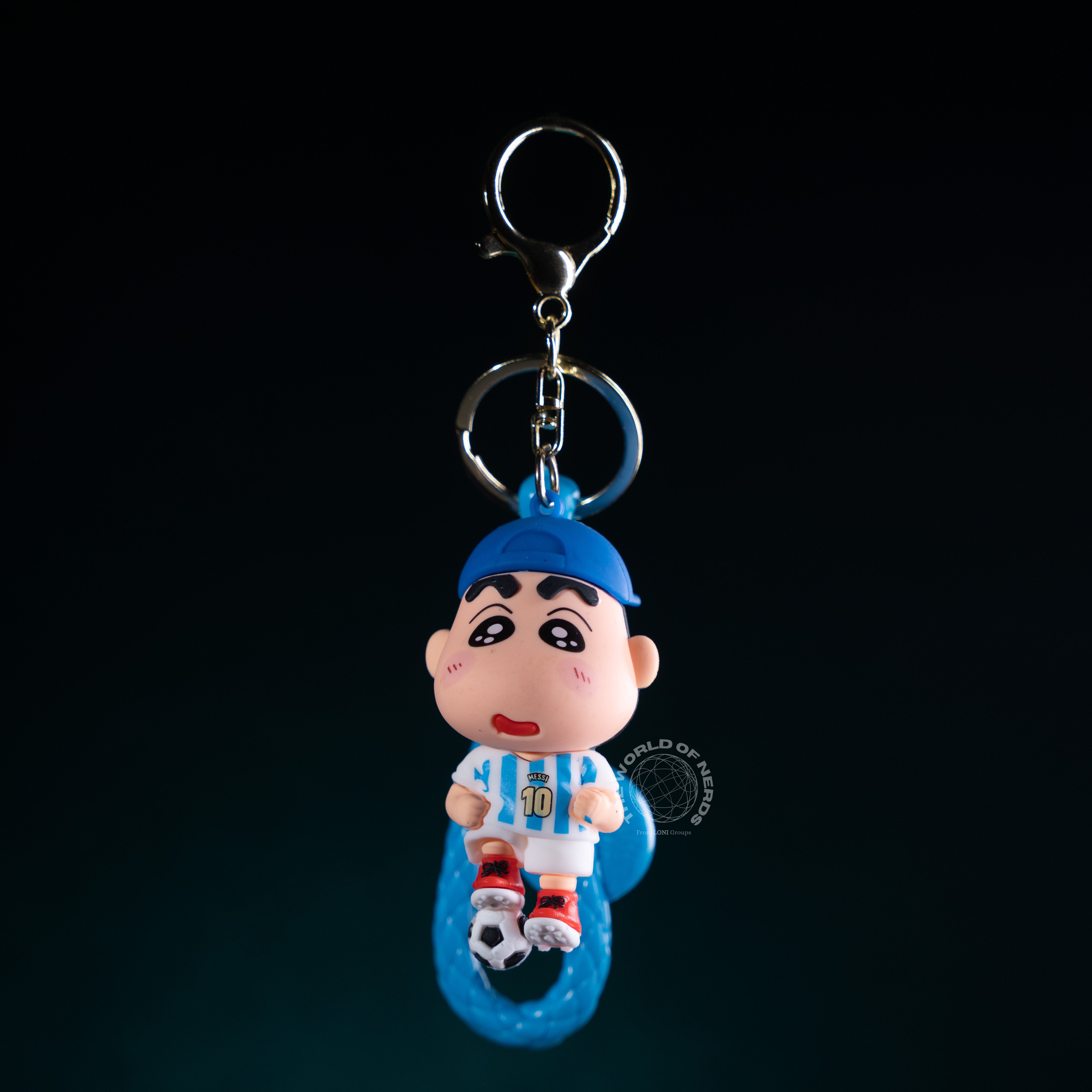 SHIN CHAN IN WHITE JERSEY WITH FOOTBALL KEYCHAIN