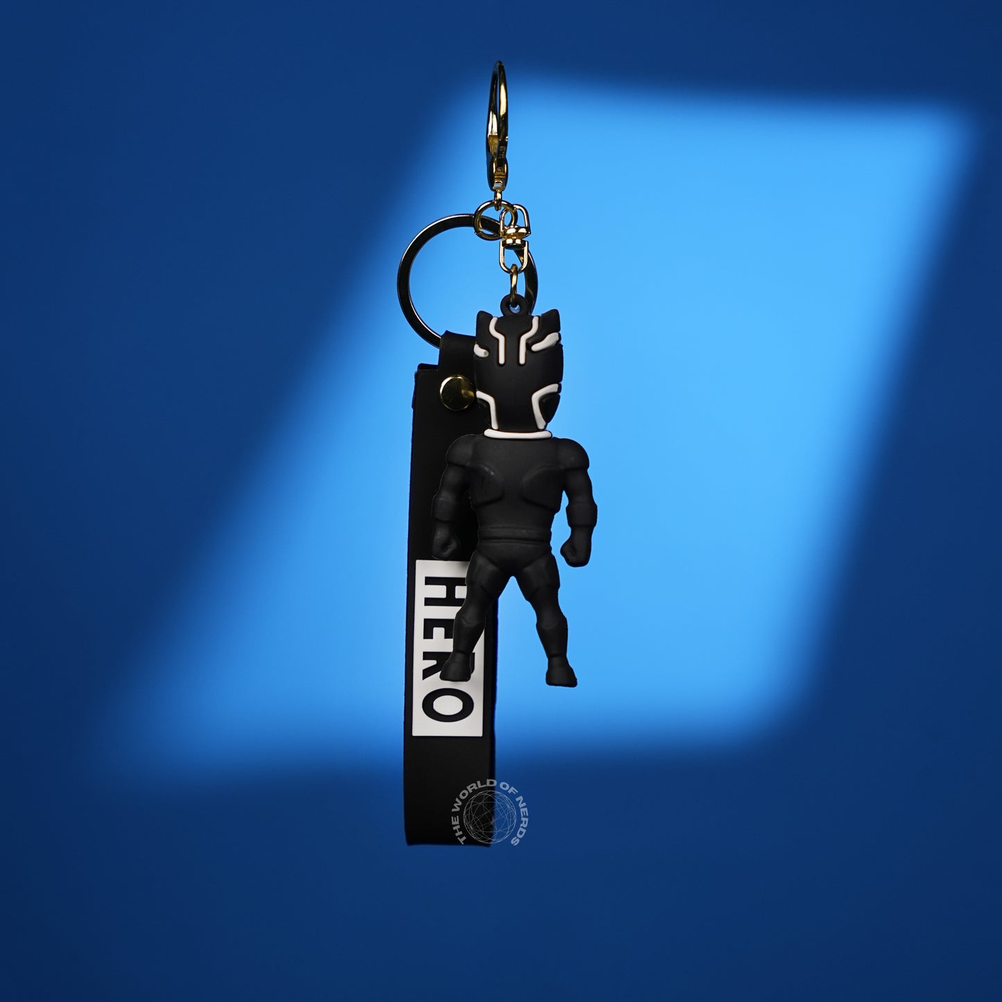 Black Panther Chibi 3D Rubber Keychain with “Hero” Strap - The World Of Nerds