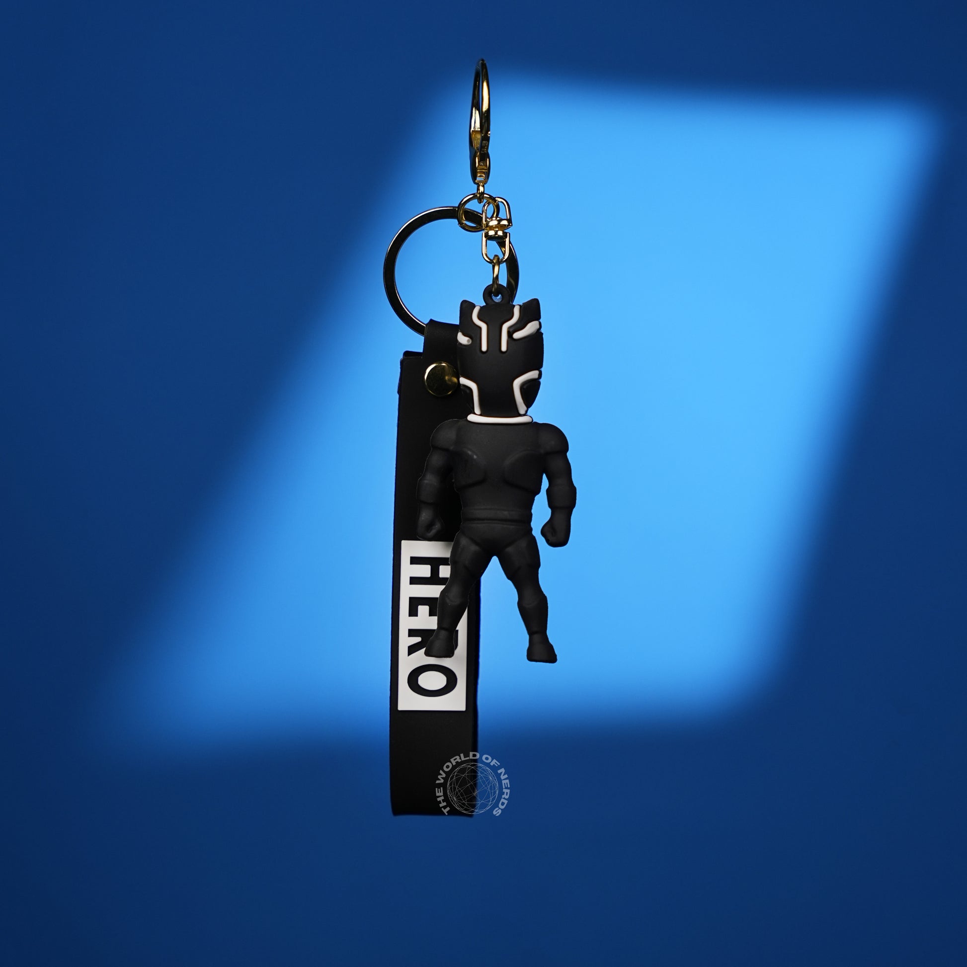 Black Panther Chibi 3D Rubber Keychain with “Hero” Strap - The World Of Nerds