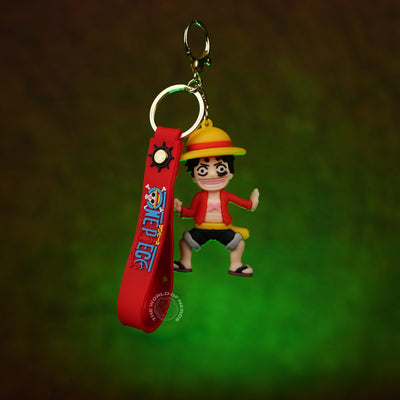 One Piece Monkey D. Luffy Chibi 3D Rubber Keychain with Anime Strap