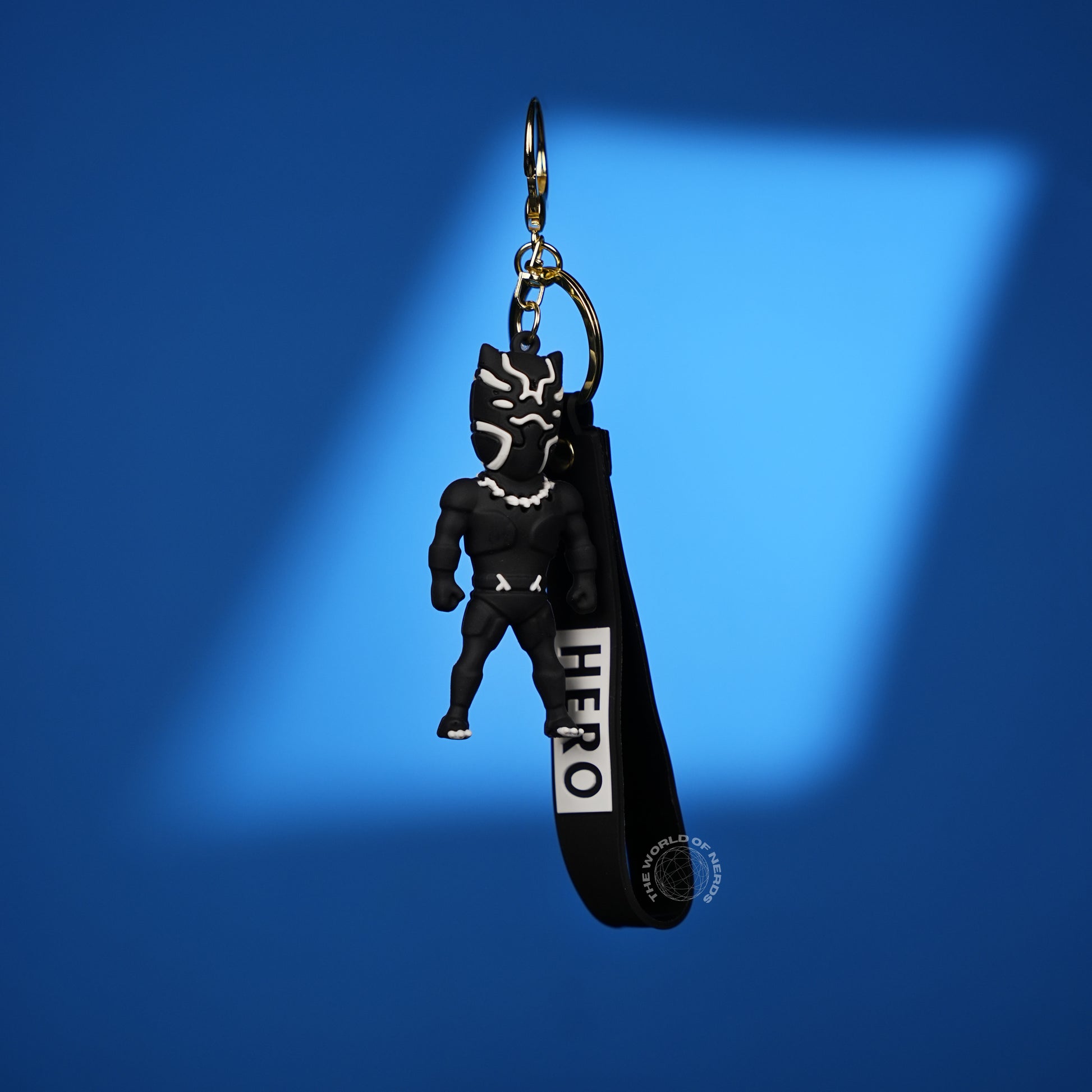 Black Panther Chibi 3D Rubber Keychain with “Hero” Strap - The World Of Nerds
