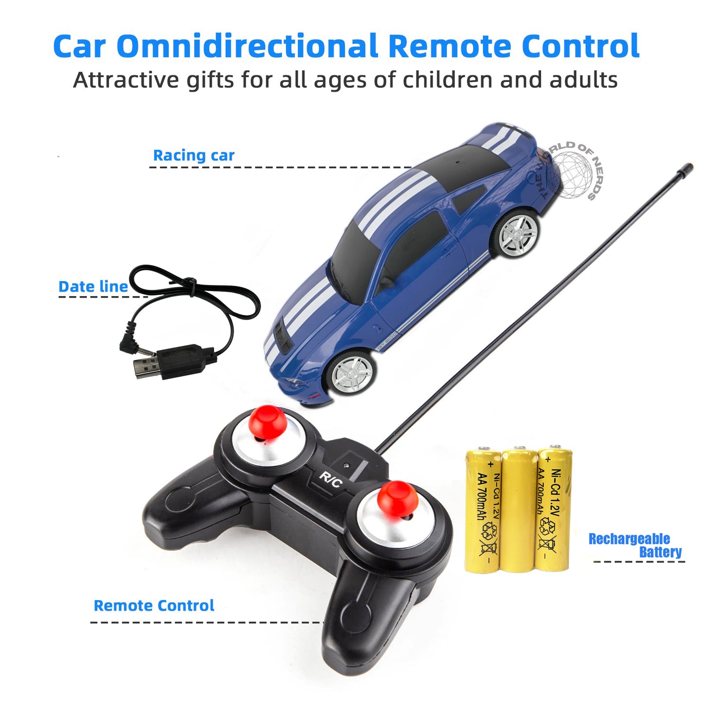 FORD Mustang SHELBY GT500-1:24-BLUE-R/C LICENSED - The World Of Nerds