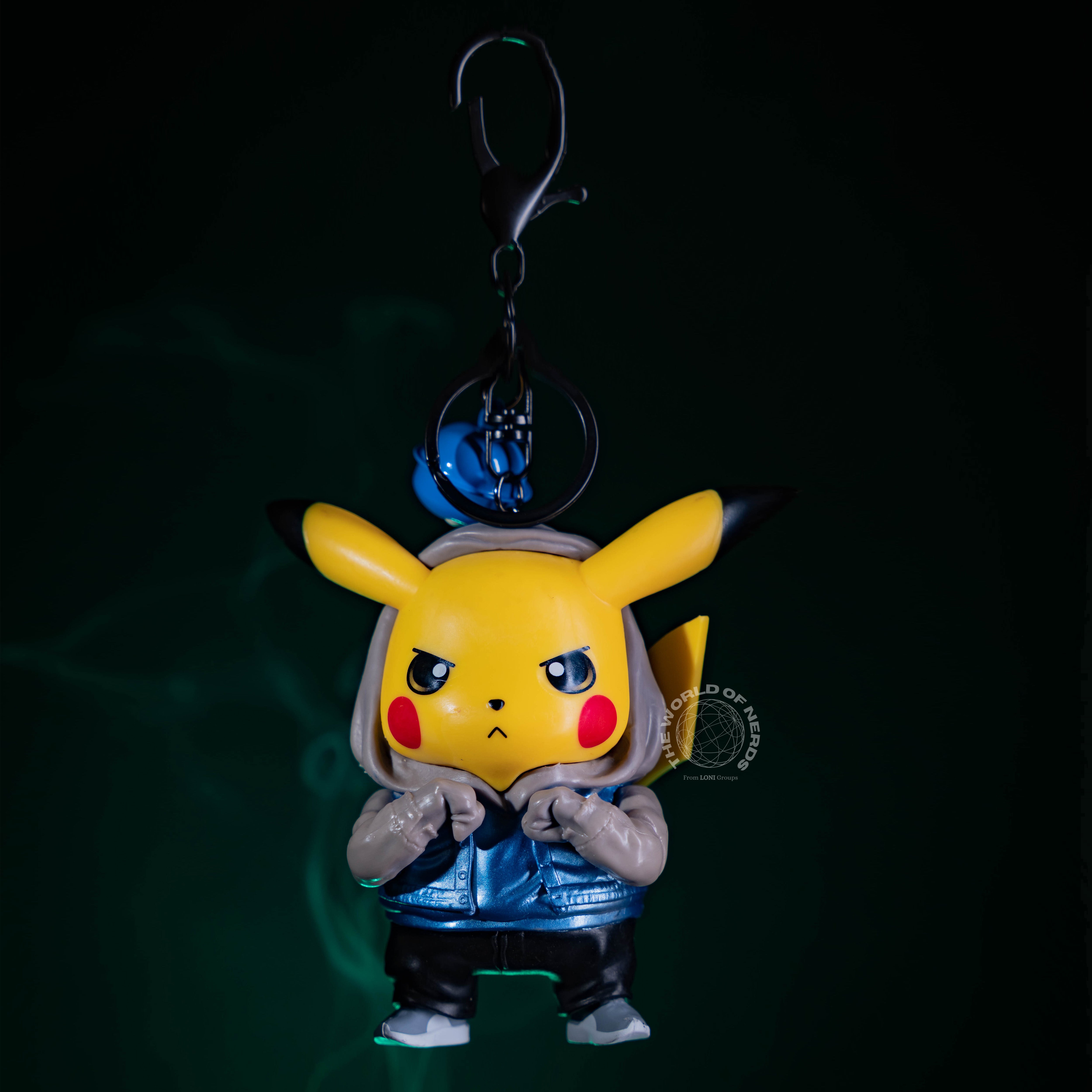 PIKACHU IN BLUE AND GREY HOODY KEYCHAIN